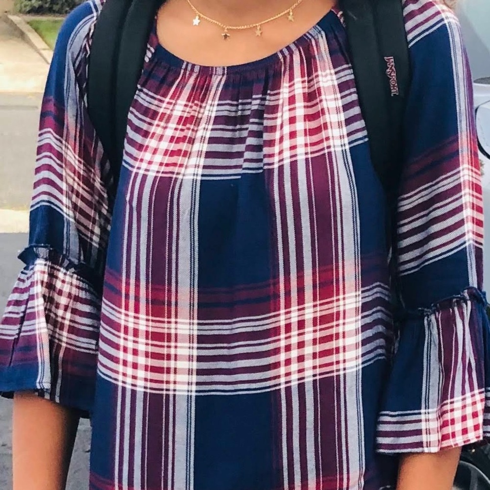 Ruffle Plaid Top